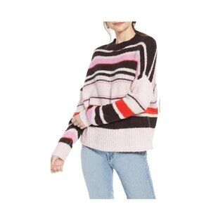 Something Navy striped sweater, Pink Soda Multi Stripe, Size L